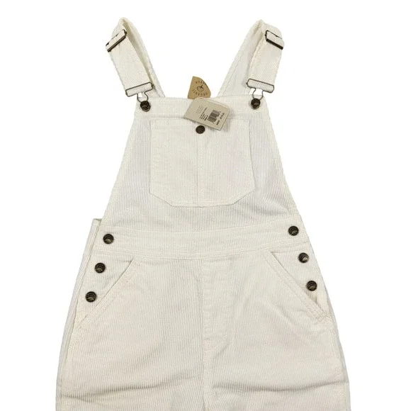 Faherty Walker Cord Overall Egret White Organic Cotton Bib Stretch NWT Womens S